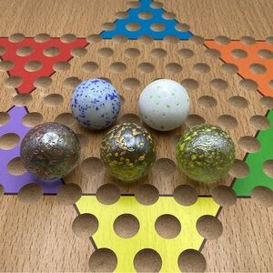 5 X Vtg Confetti Glass Marble Shooter 1.25" Diameter White Clear Speckled